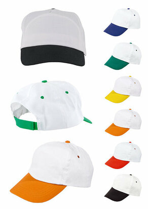 Cap 5 panel wit met gekleurde klep en klittenbandsluiting sample