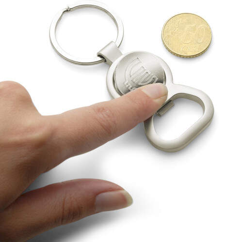 Sleutelhanger met opener en munt zilver onbedrukt 11454