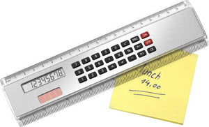 liniaal (20 cm) met ingeb solar calculator. zilver 4 kleuren tp 7117