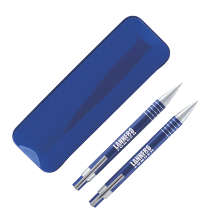 CURA&Ccedil;AO pennenset met 1 balpen en 1 vulpotlood donkerblauw 2 kleuren 2399