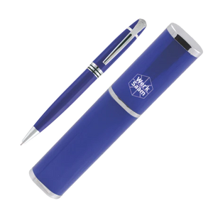 ST. MAARTEN box met 1 balpen donkerblauw 2 kleuren 11892