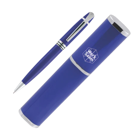 ST. MAARTEN box met 1 balpen donkerblauw 2 kleuren 11892