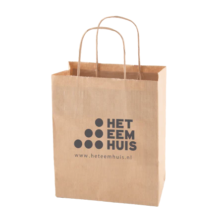 Papieren tas L wit en bruin wit onbedrukt 9042
