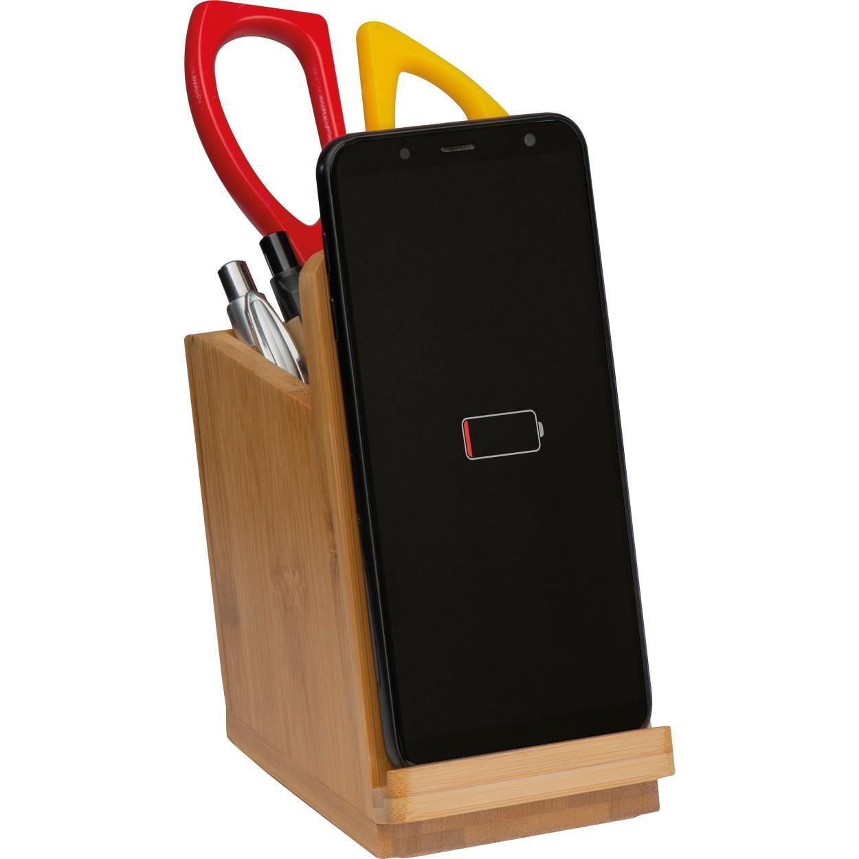 Pennenhouder van bamboe met wireless charger bedrukken