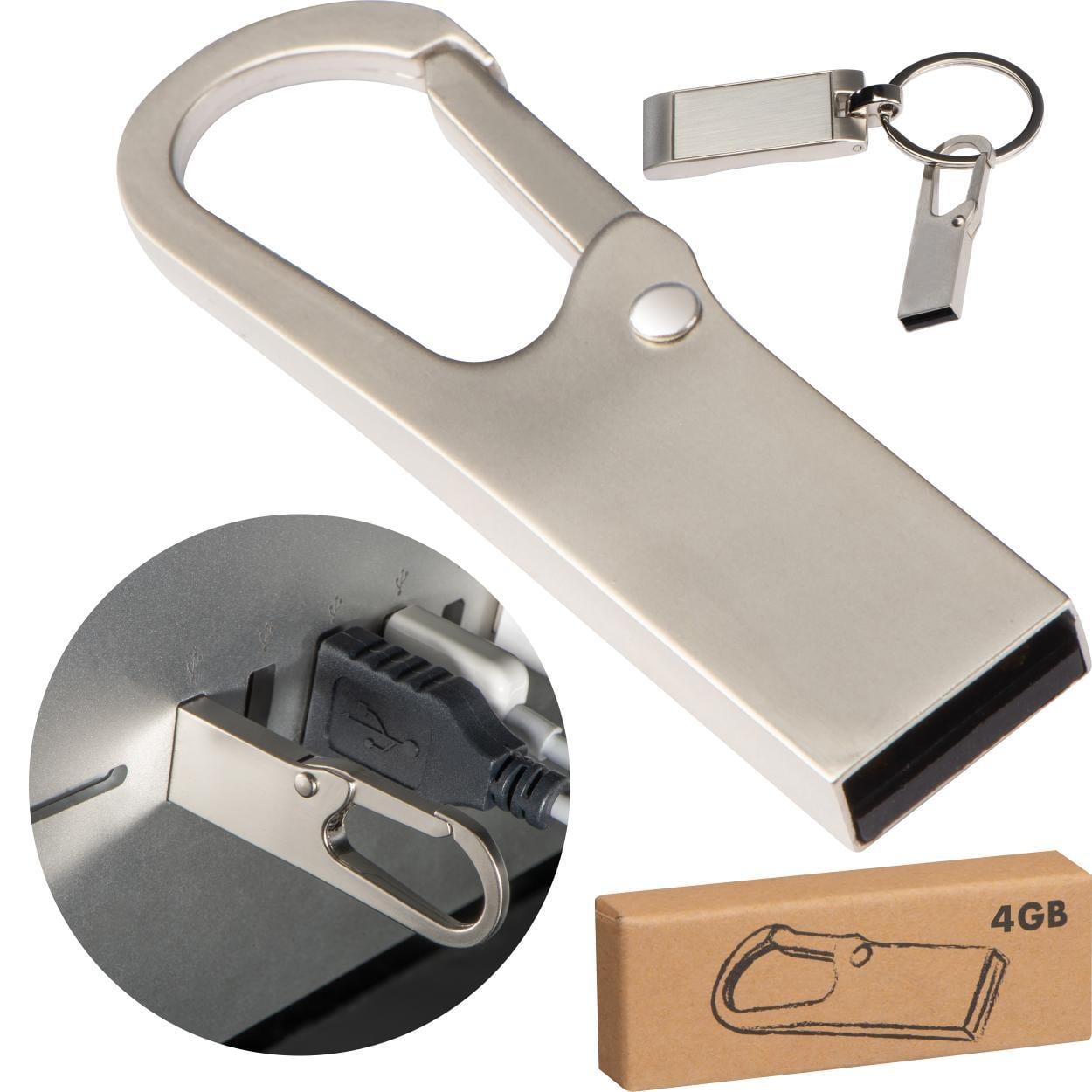 Metalen USB-stick met karabijnhaak, 4GB bedrukken