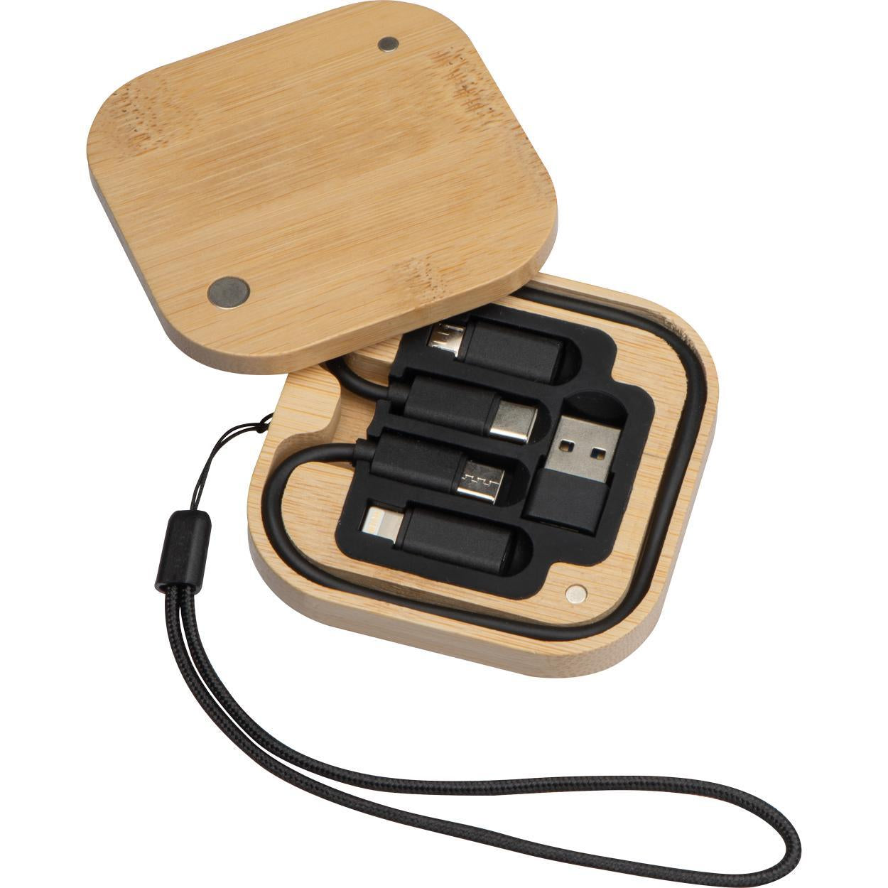 Kabel- en adapterset in bamboe doosje 5760