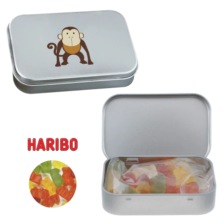 Scharnierblik met gummibeertjes bedrukken