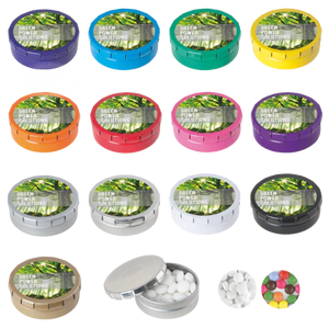 Rond click clack blik mints met logo