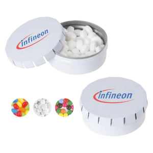 Rond click clack blik mints bedrukken full colour
