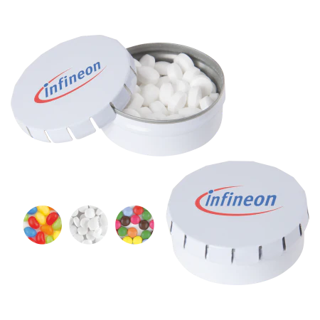 Rond click clack blik mints bedrukken full colour