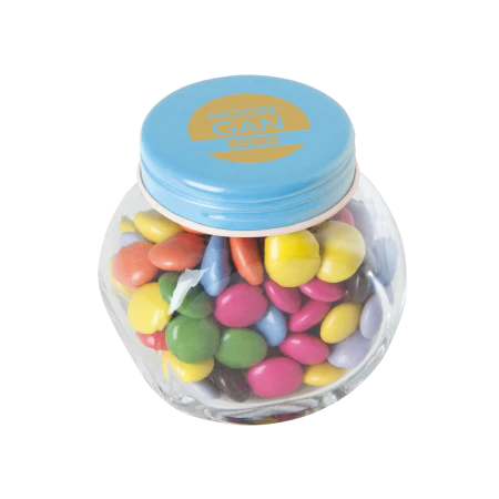 Glazen potje met chco carletties lichtblauw 2 kleuren 4507