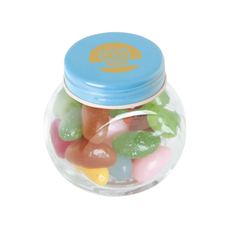Glazen potje met jelly beans lichtblauw 2 kleuren 4531