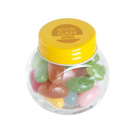 Glazen potje met jelly beans lichtblauw onbedrukt 4532