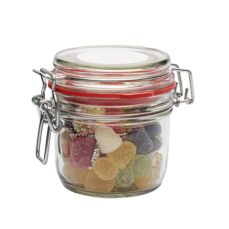 Glazen weckpotje met snoep bedrukken
