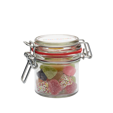 Glazen weckpot met snoep bedrukken