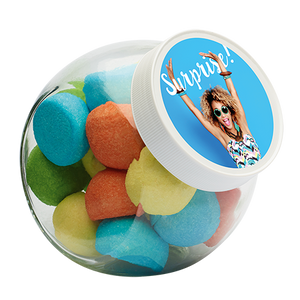 Glazen snoeppot met snoep bedrukken