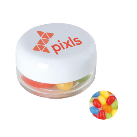 Rond potje met jelly beans lichtblauw onbedrukt 10043