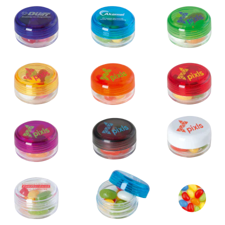 Rond potje met jelly beans met logo