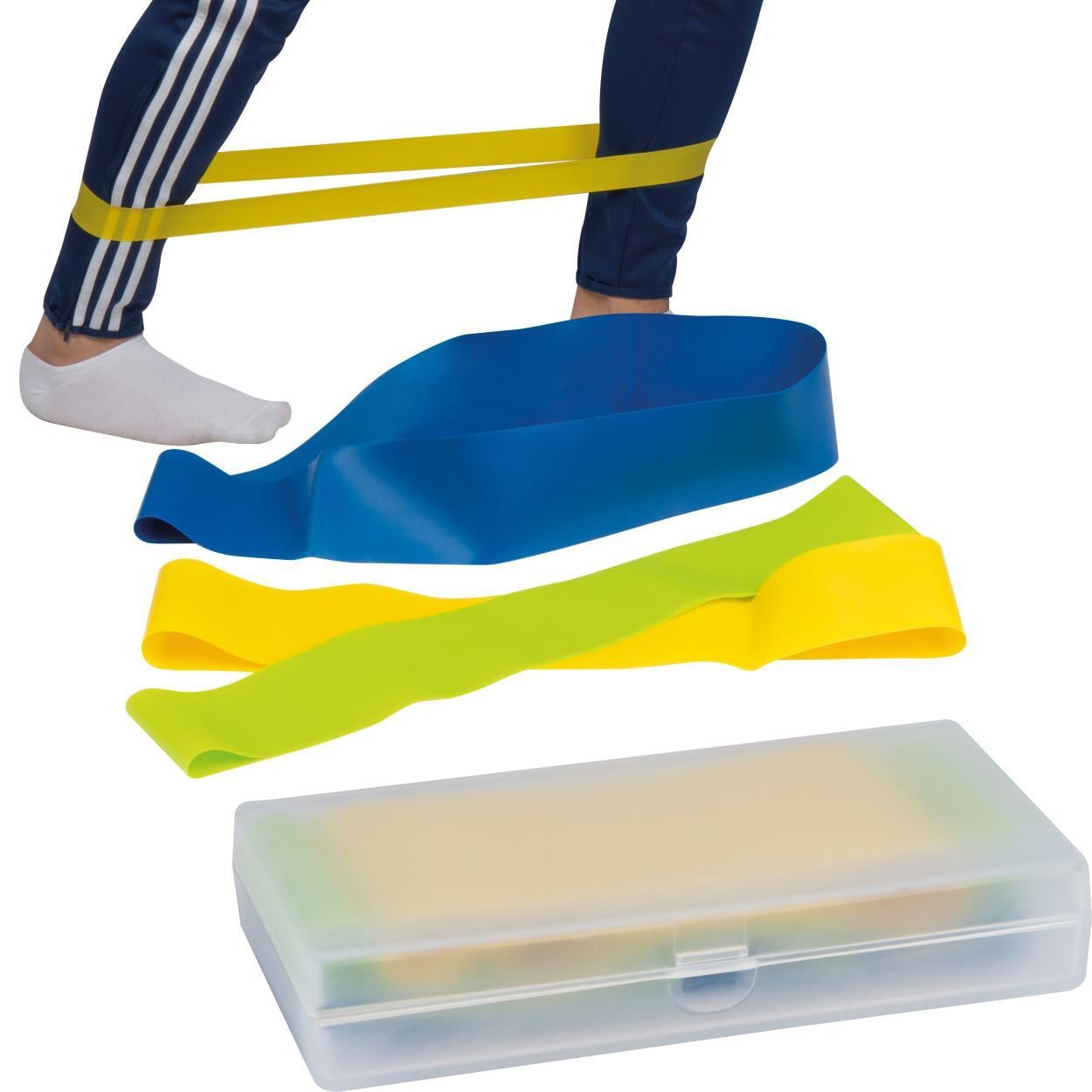 Elastische fitnessbanden in een kunststof box bedrukken