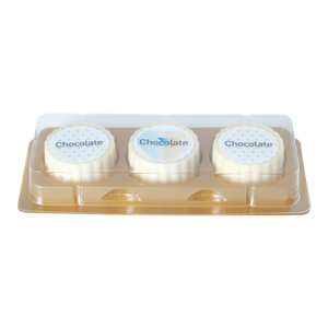 3 bonbons witte chocolade met hazelnoot praline bedrukken