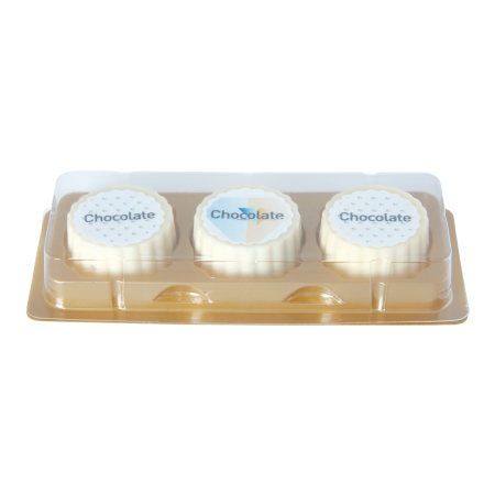 3 bonbons witte chocolade met hazelnoot praline bedrukken