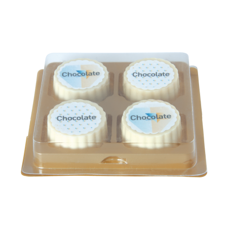 4 bonbons witte chocolade met hazelnoot praline bedrukken