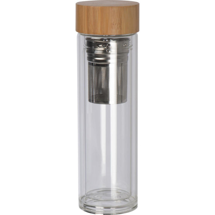 420 ml dubbelwandige glazen fles met bamboo deksel sample