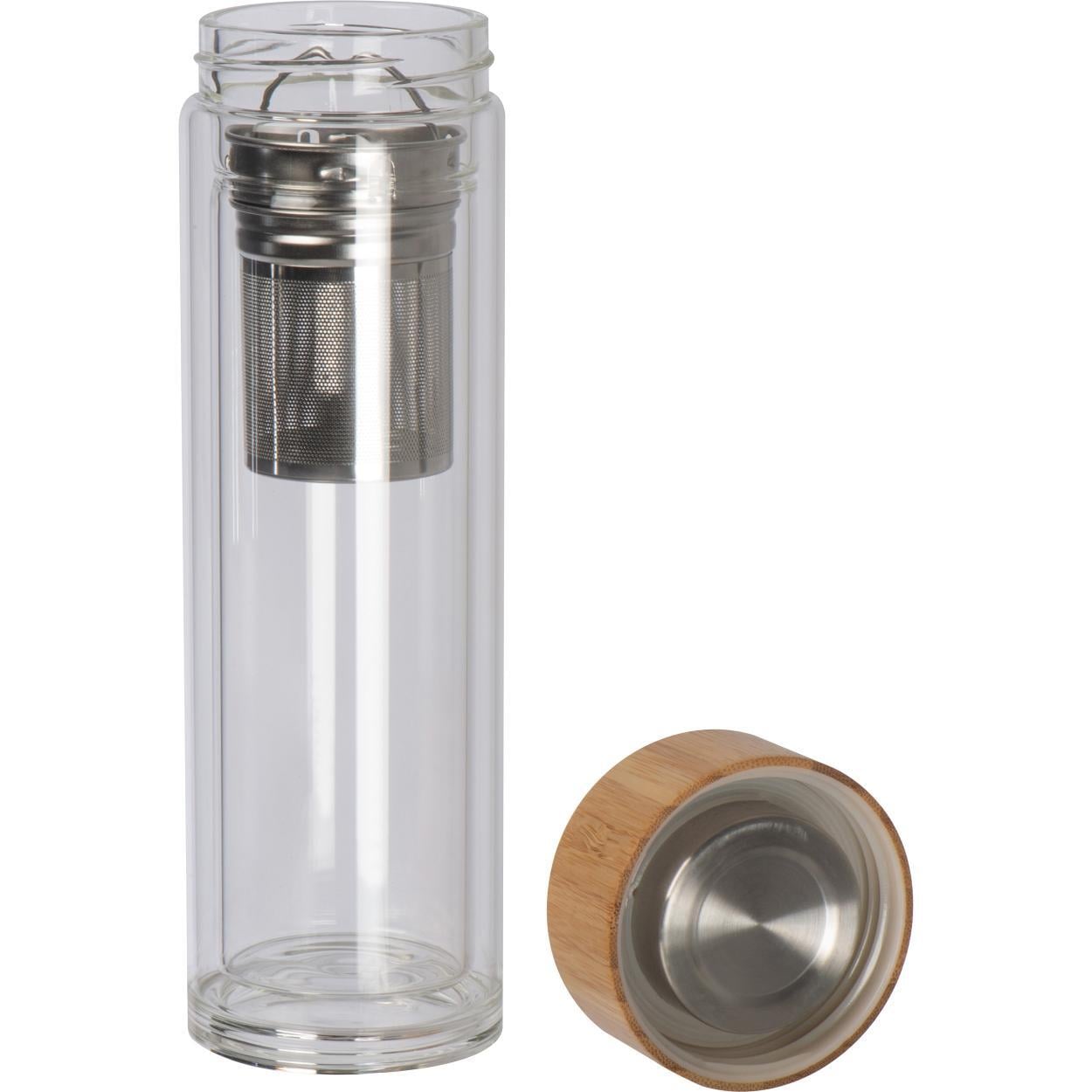 420 ml dubbelwandige glazen fles met bamboo deksel sample