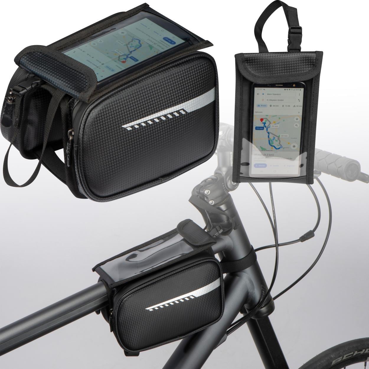 Fietstas met 2 vakjes en vakje voor smartphone bedrukken
