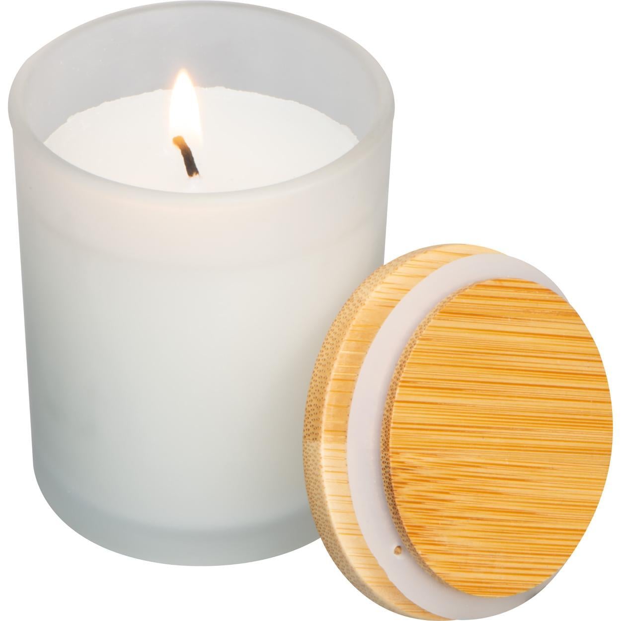 Kaars in glas met bamboedeksel bedrukken