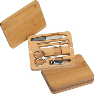 Manicureset in bamboe etui bedrukken