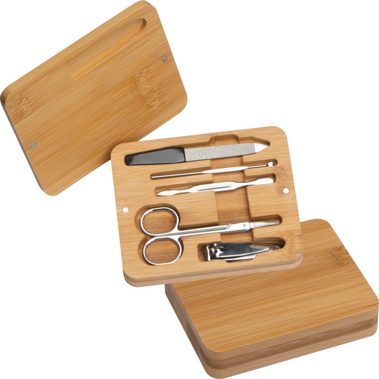 Manicureset in bamboe etui bedrukken