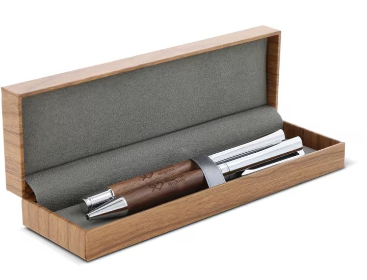 Balpen en rollerball set walnoot hout bedrukken