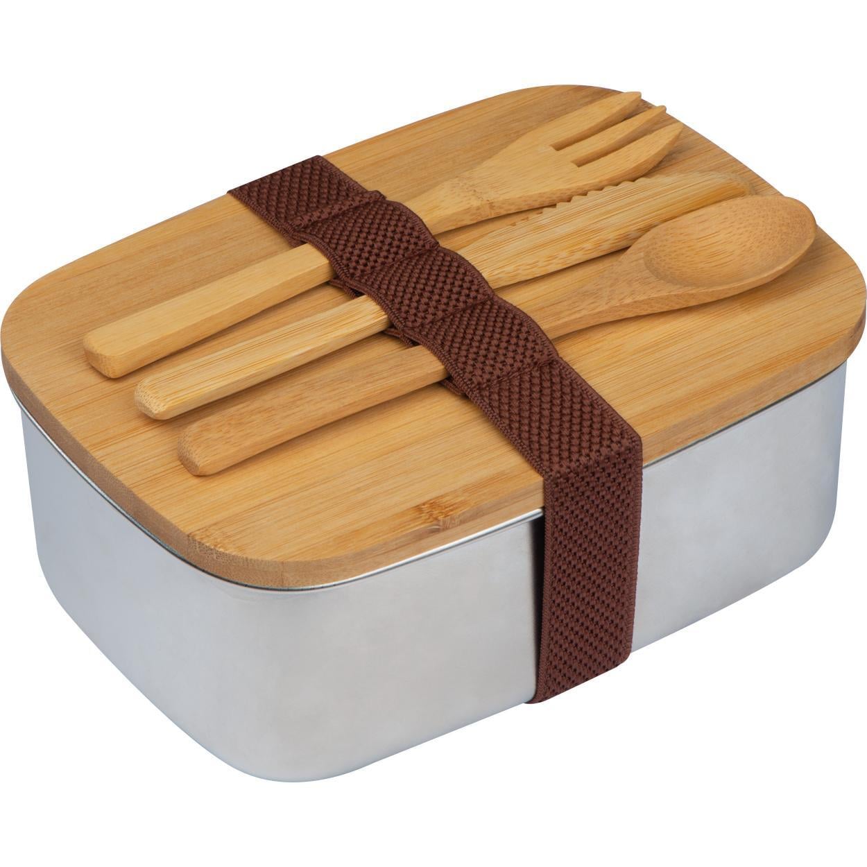 Grote lunchbox met bestek en deksel van bamboe 4643