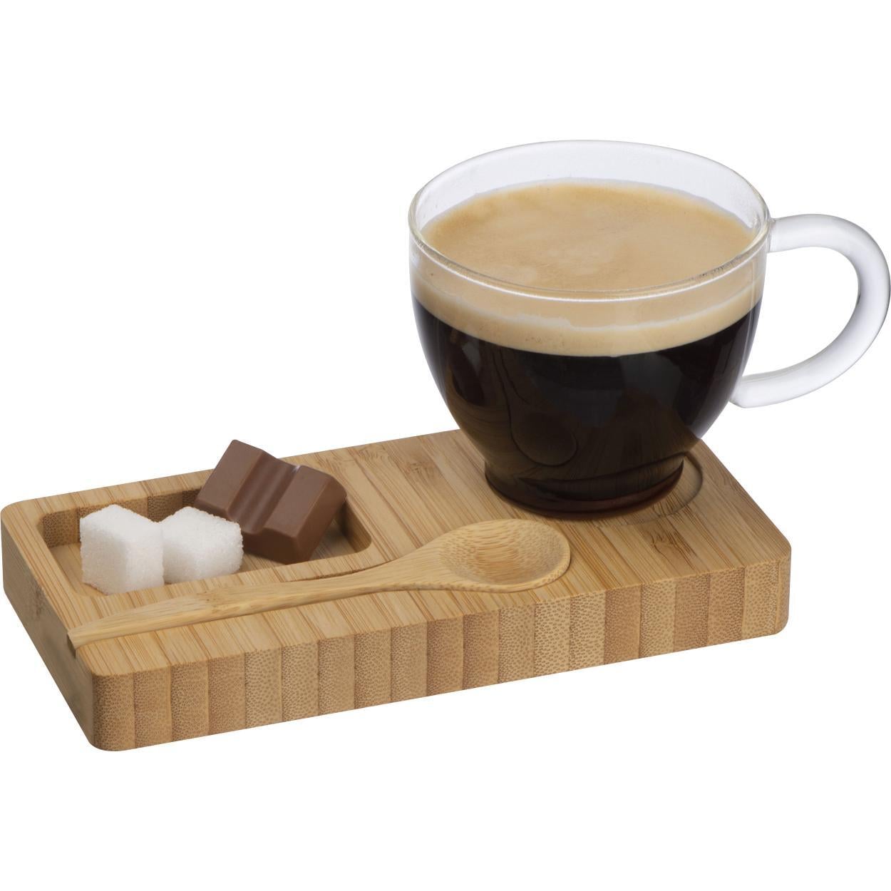 Koffie/ Thee setje met een bamboe serveerplankje en bamboe lepel 6720