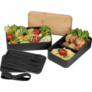 Dubbel-laags lunchbox van PP en bamboe grijs Graveren 3254