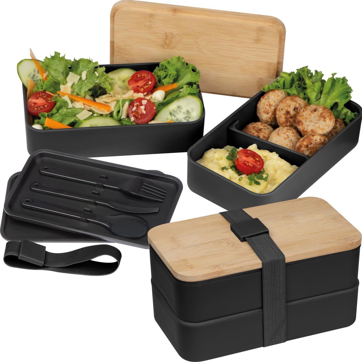 Dubbel-laags lunchbox van PP en bamboe bedrukken