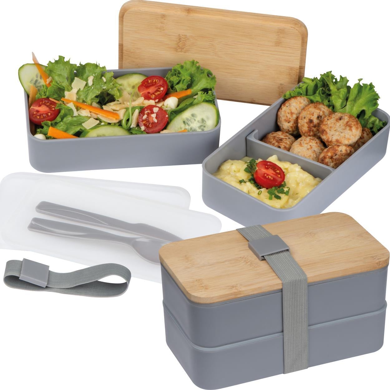 Dubbel-laags lunchbox van PP en bamboe 3251