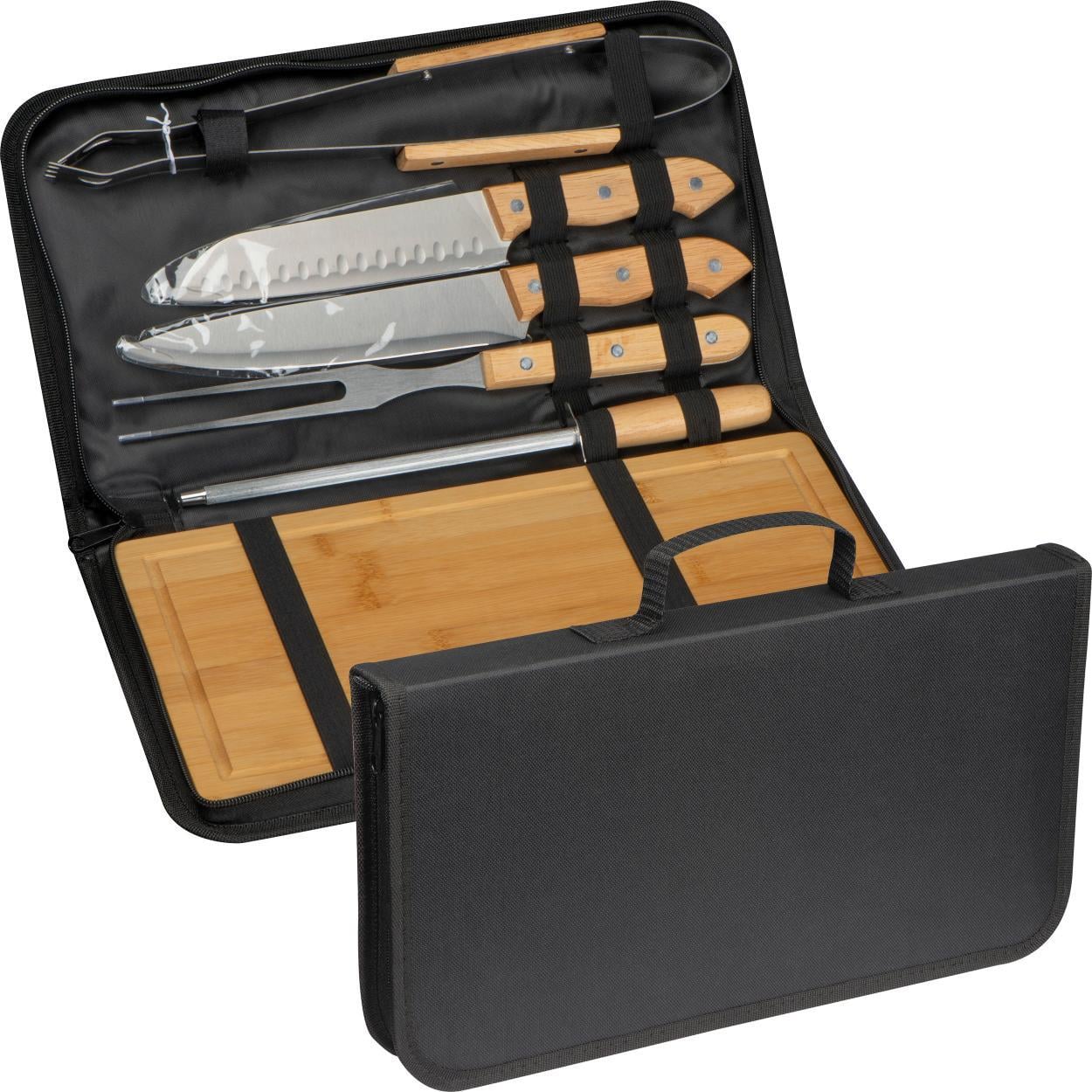 Barbeque set in etui met rits bedrukken