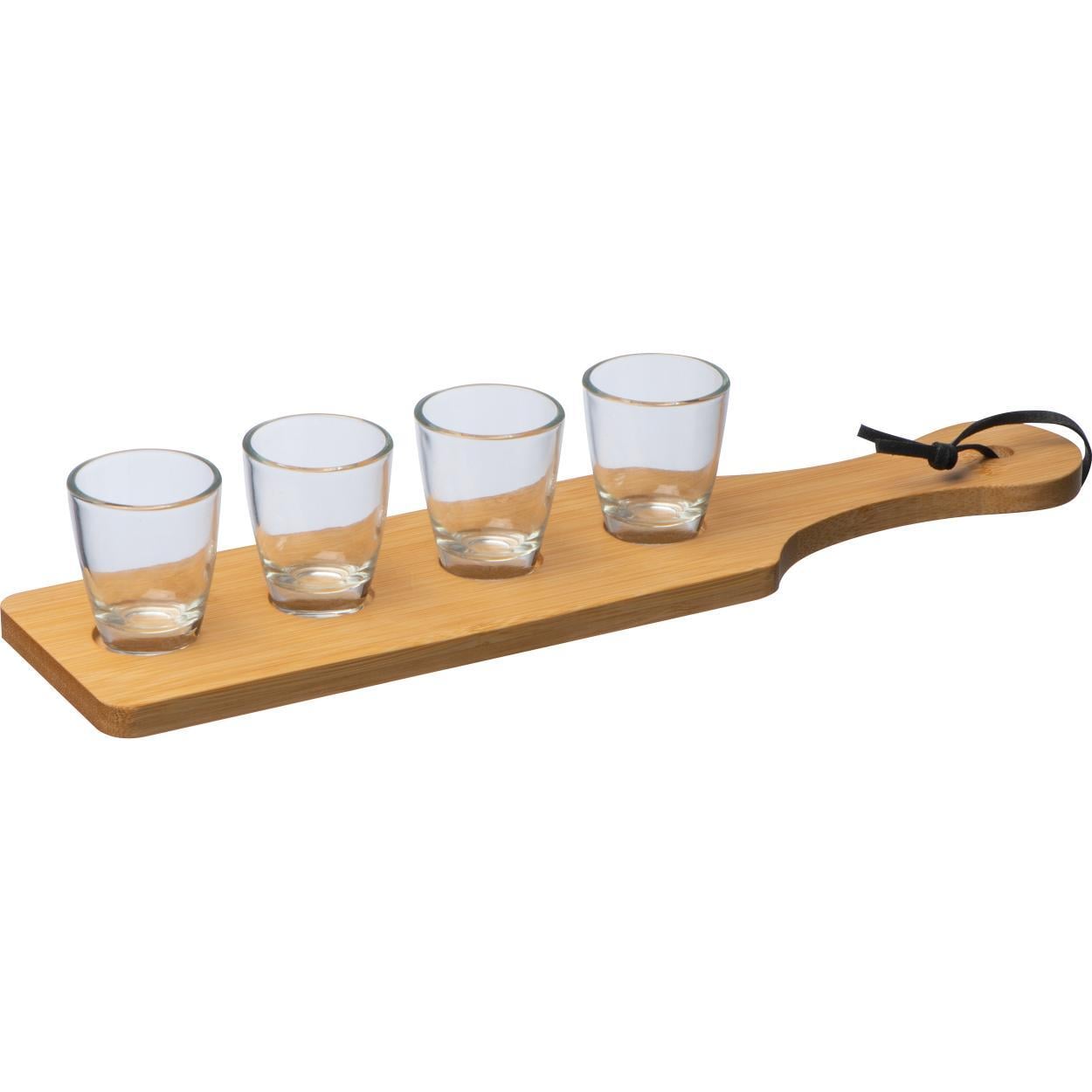 Schnapps setje bestaande uit 4 glazen en een plankje bedrukken