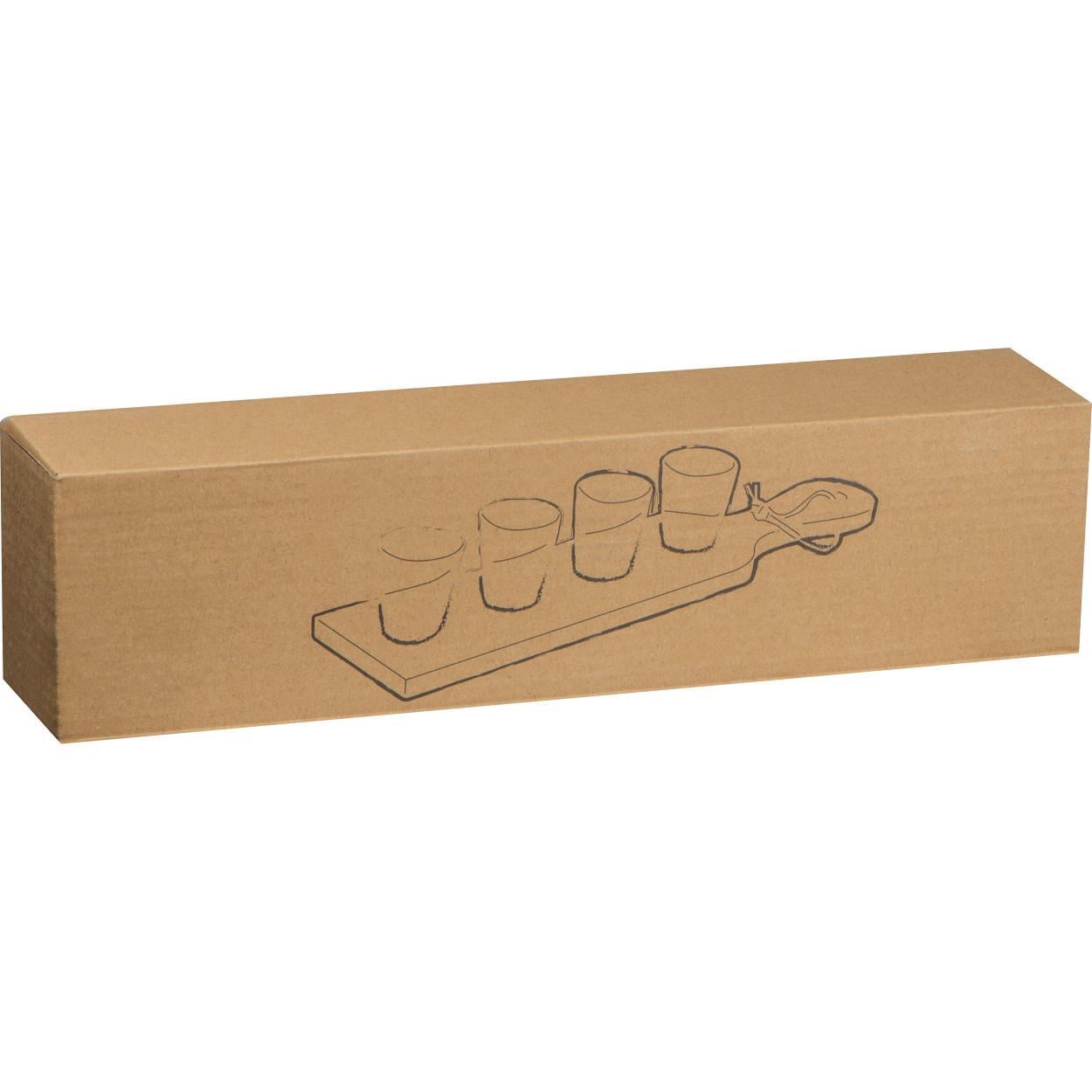 Schnapps setje bestaande uit 4 glazen en een plankje sample