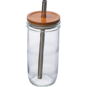 Drinkglas met bamboe deksel en rietje bedrukken