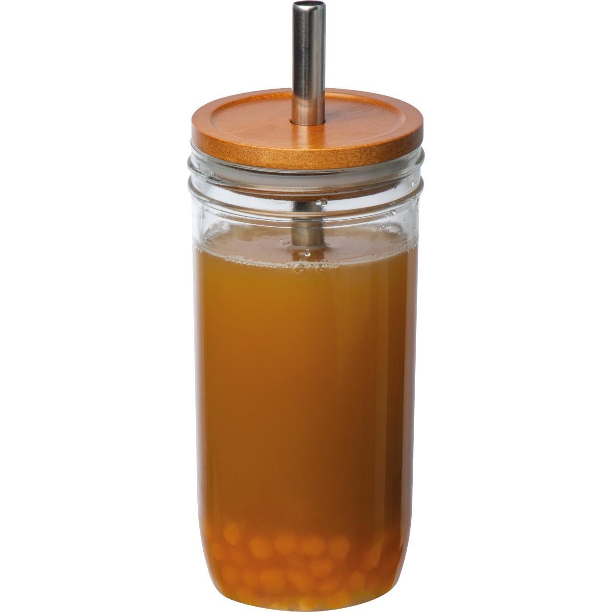 Drinkglas met bamboe deksel en rietje 3197