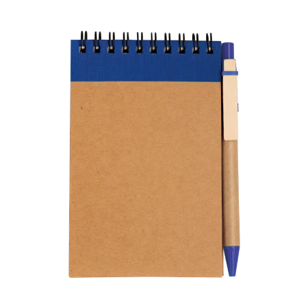 Recycled notitieboek A6 met pen donkerblauw onbedrukt 9744