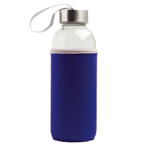 Glazen fles neopreen hoes donkerblauw onbedrukt 4494