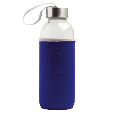 Glazen fles neopreen hoes donkerblauw onbedrukt 4494