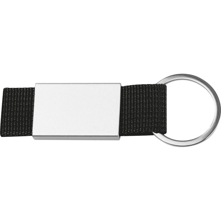 Sleutelhanger van stof en metaal sample