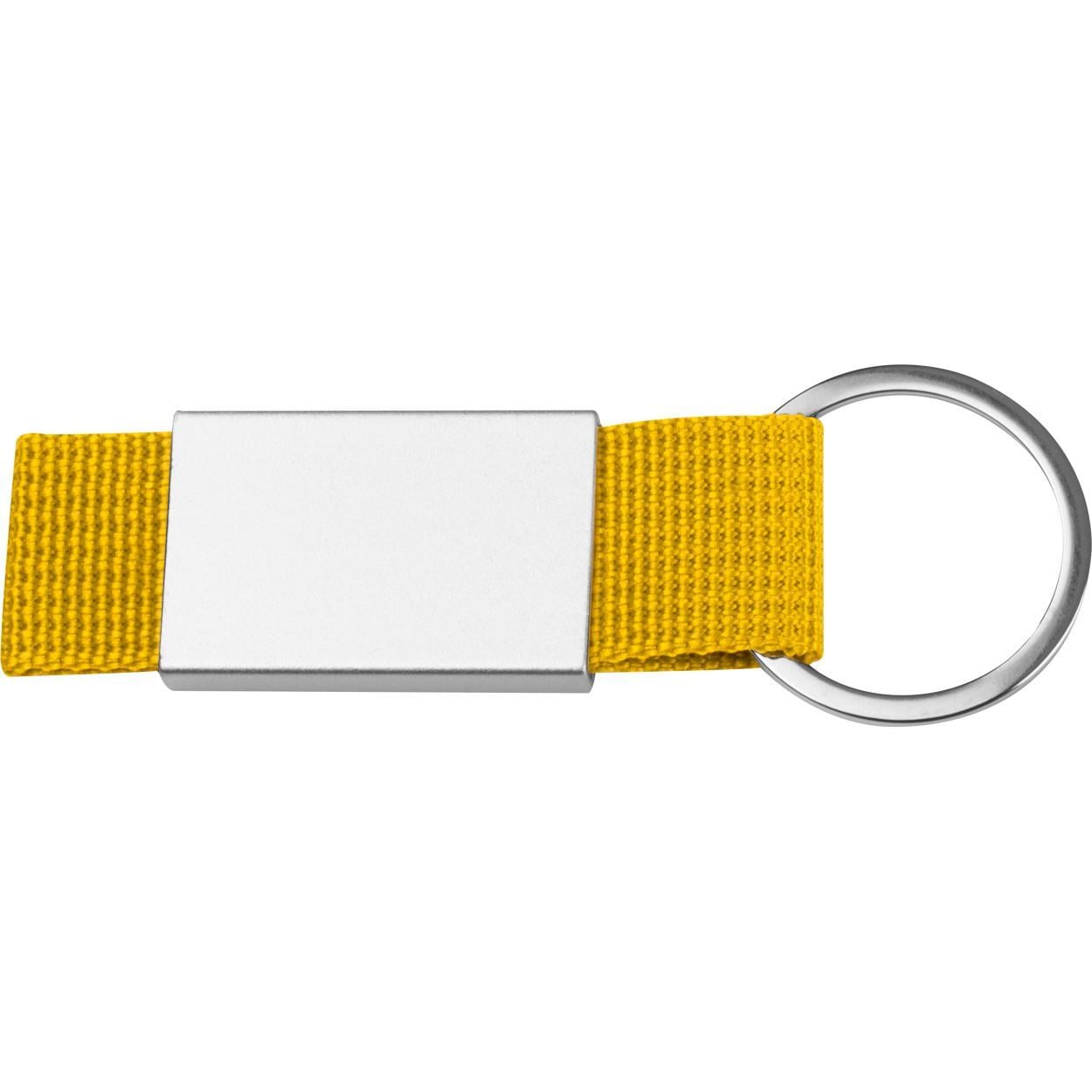 Sleutelhanger van stof en metaal sample