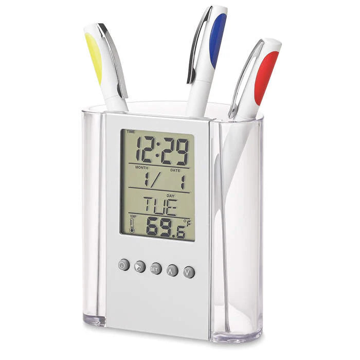 Pennenhouder met kalender transparant 2 kleuren tp 9252