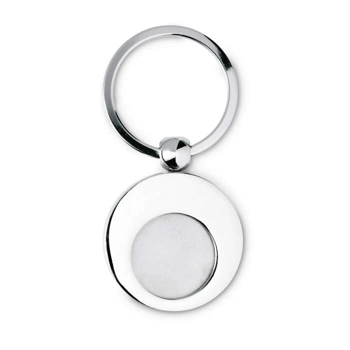 Sleutelhanger met munt in blauw en zilver bedrukken